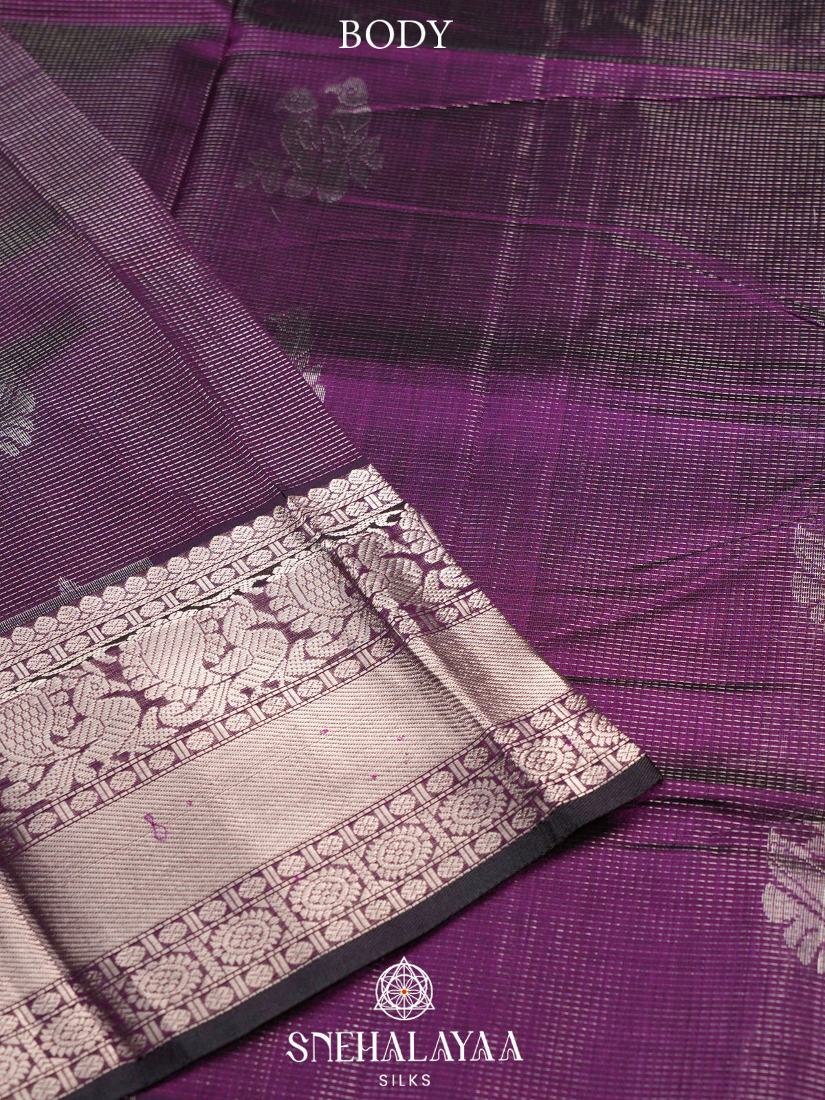 Purple Kuppadam Silk Cotton Saree with Floral Zari Border