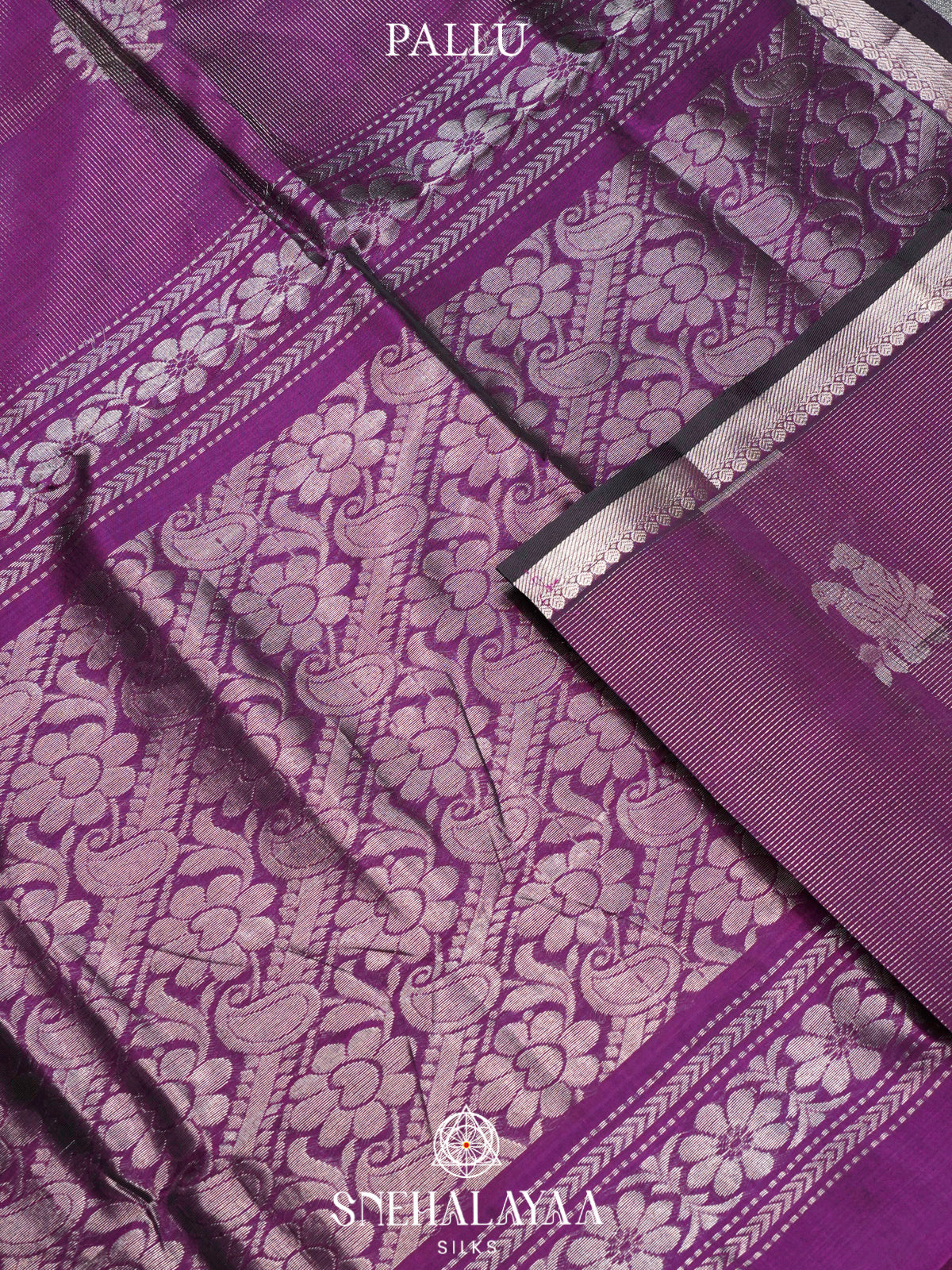 Purple Kuppadam Silk Cotton Saree with Floral Zari Border