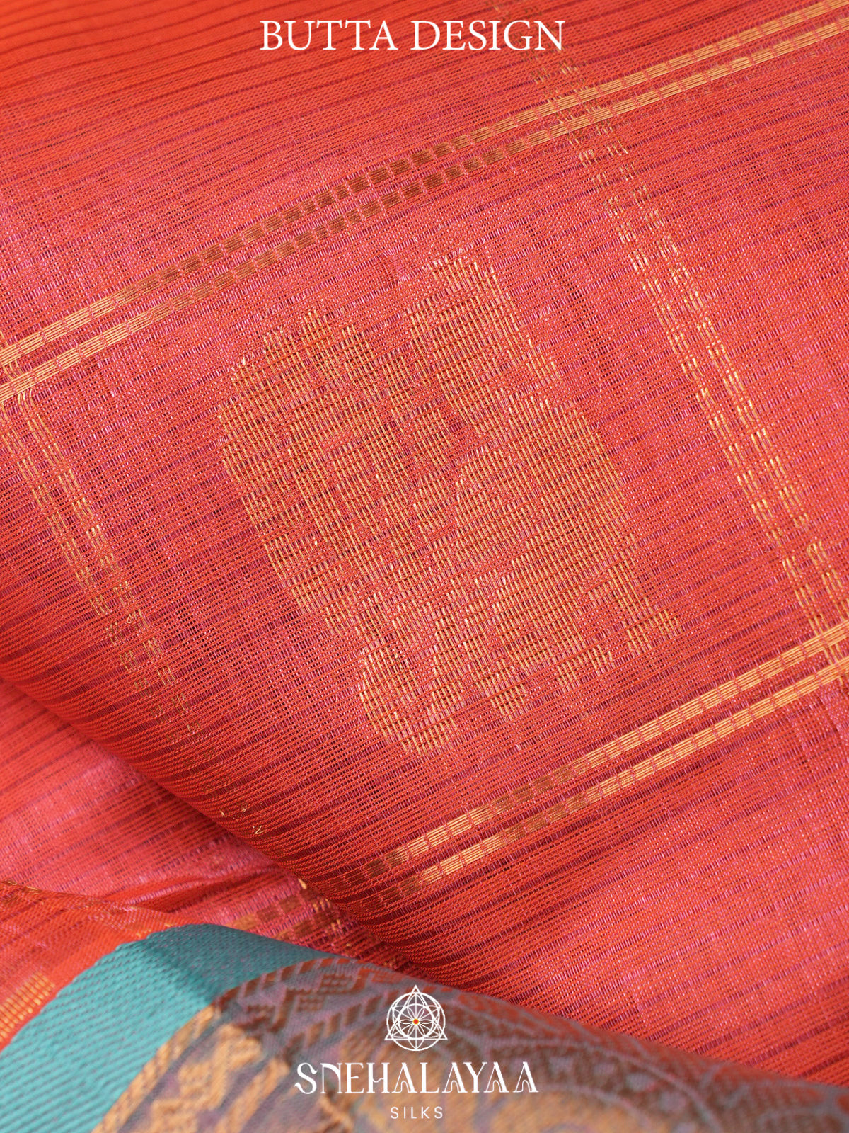 Coral Pink Kuppadam Silk Cotton Saree with Sea Green Zari Border