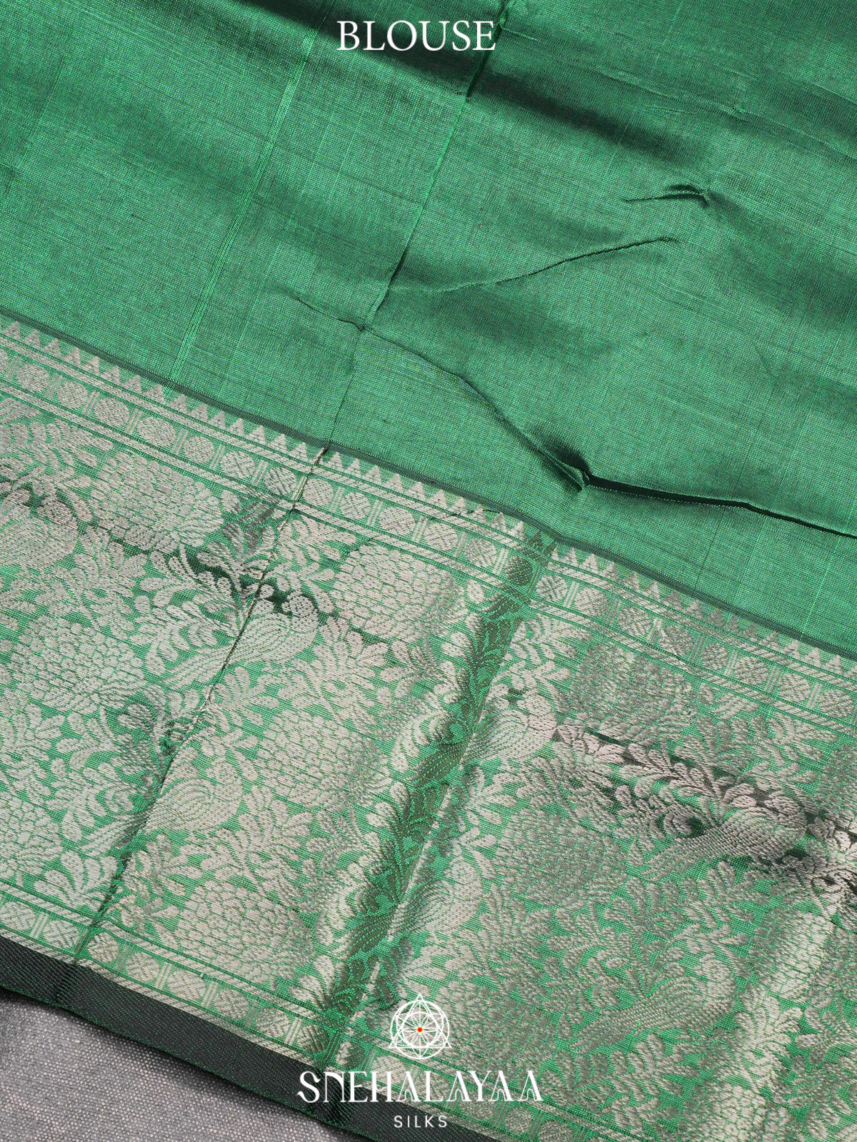 Emerald Green Kuppadam Silk Cotton Saree with Peacock Zari Border