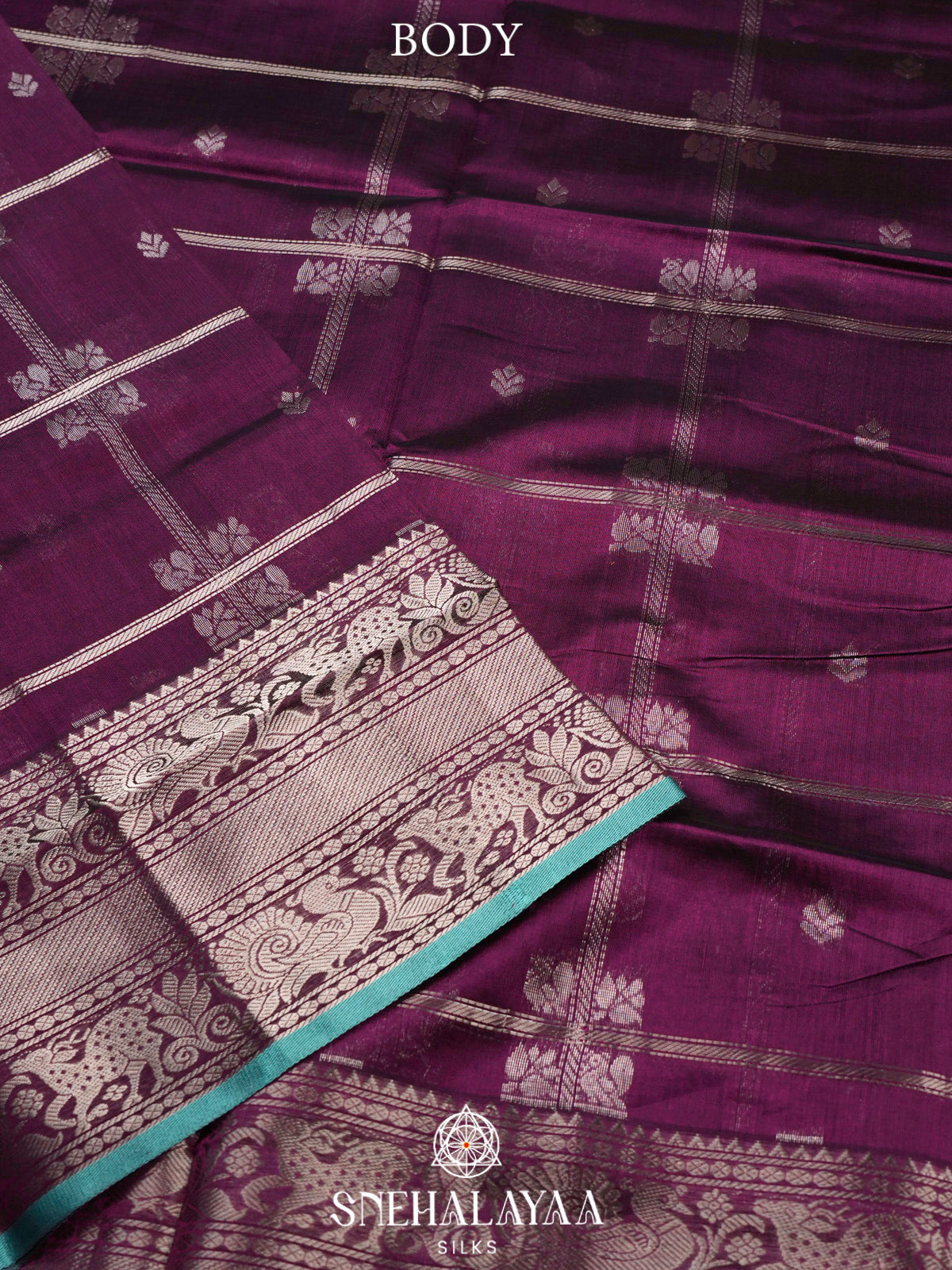 Wine Kuppadam Silk Cotton Saree with Sea Green Border