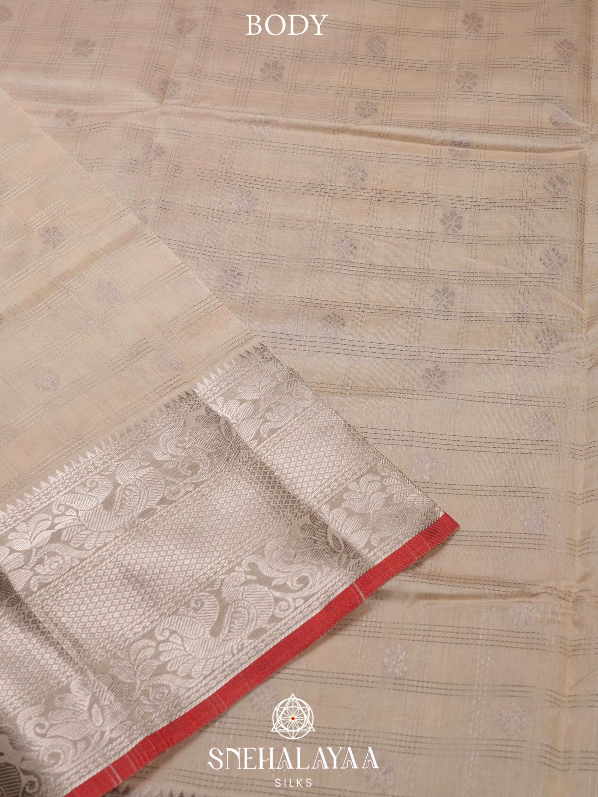 Cream Kuppadam Silk Cotton Saree with Silver Zari Border