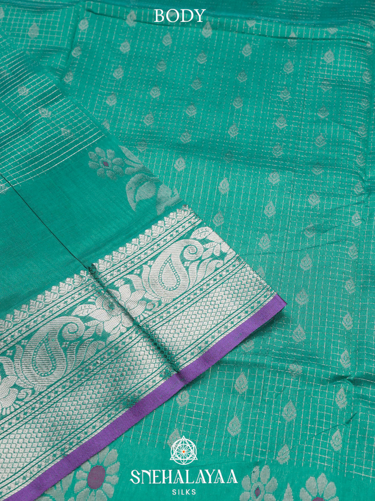 Teal Green Kuppadam Silk Cotton Saree with Purple Zari Border