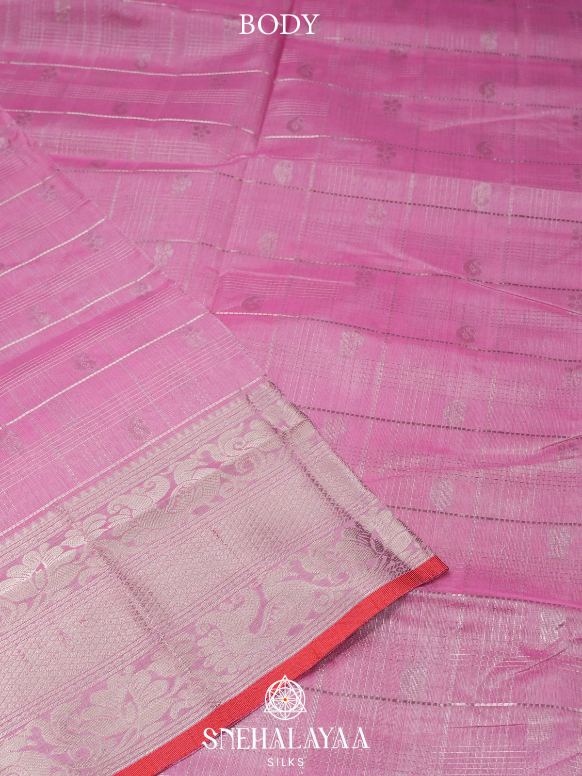Pink Kuppadam Silk Cotton Saree with Silver Zari Border