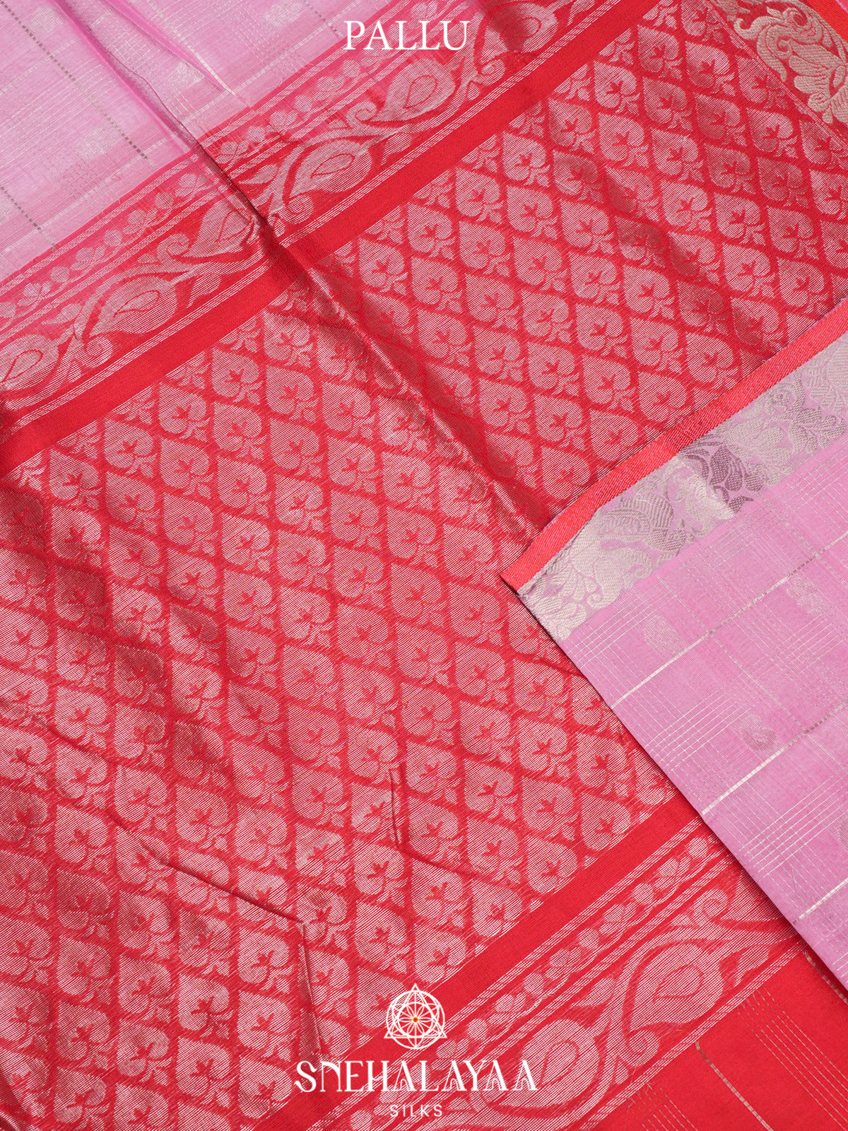 Pink Kuppadam Silk Cotton Saree with Silver Zari Border