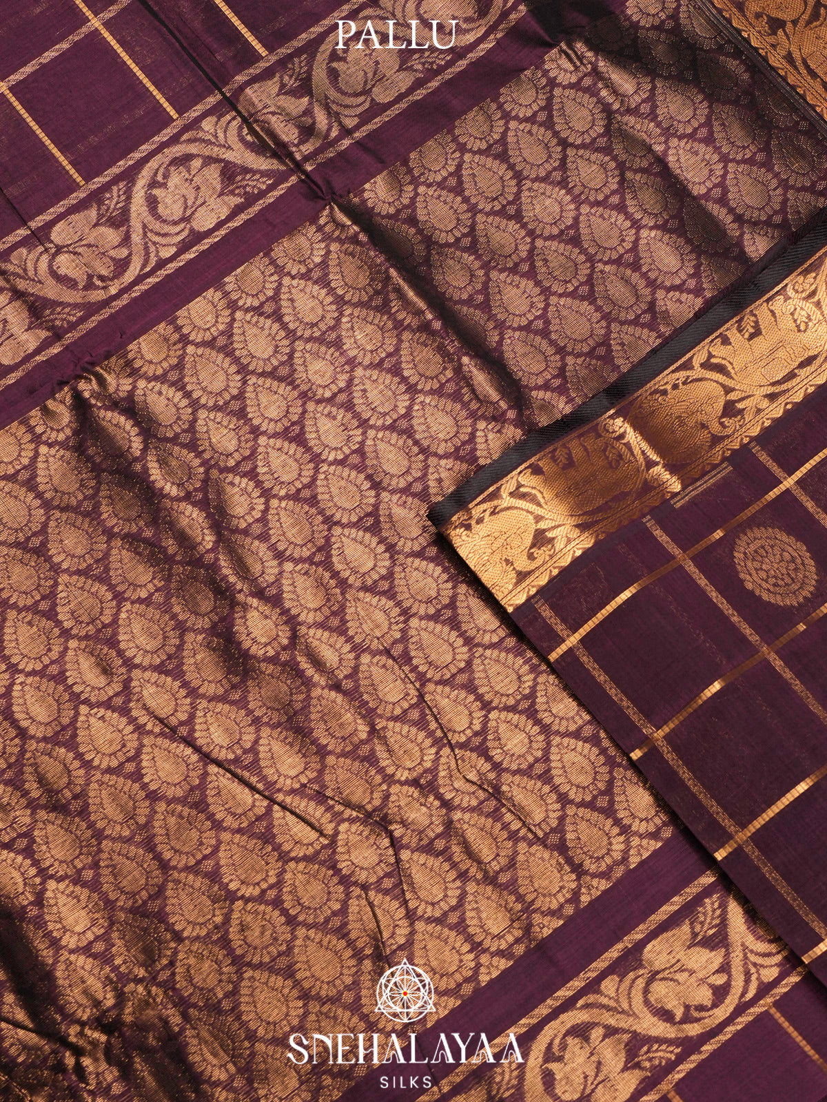 Brown Kuppadam Silk Cotton Saree with Elephant Zari Border