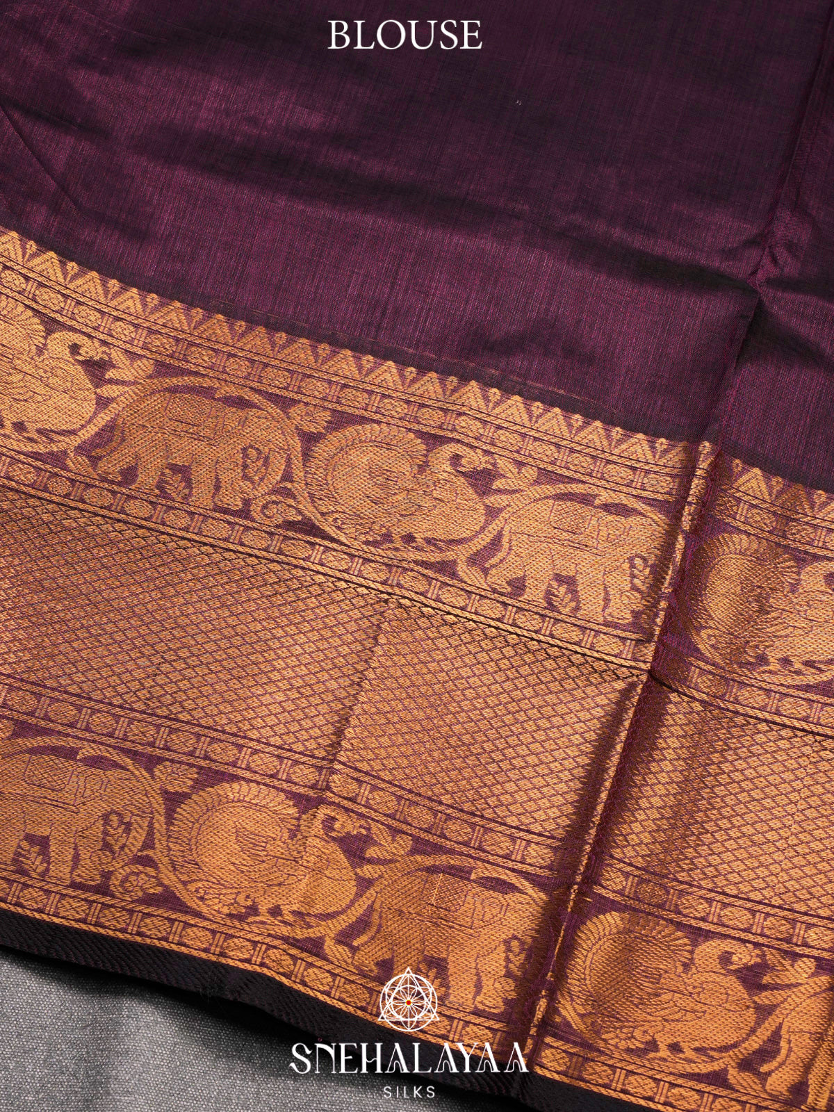Brown Kuppadam Silk Cotton Saree with Elephant Zari Border