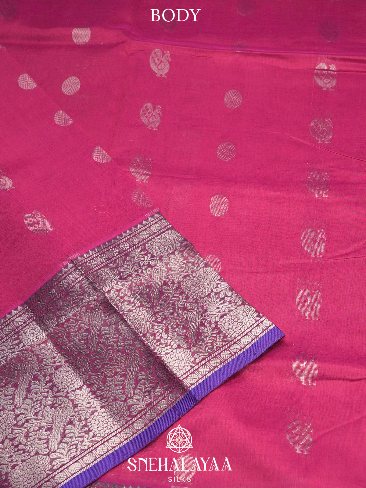 Pink Kuppadam Silk Cotton Saree with Purple Floral Zari Border
