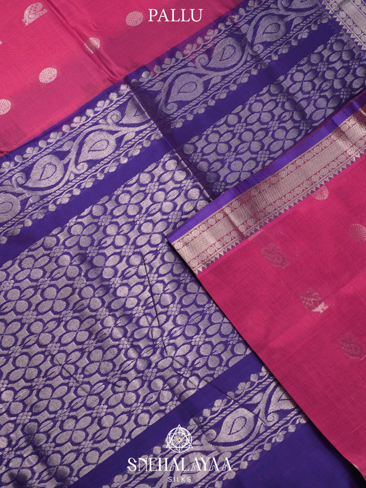 Pink Kuppadam Silk Cotton Saree with Purple Floral Zari Border