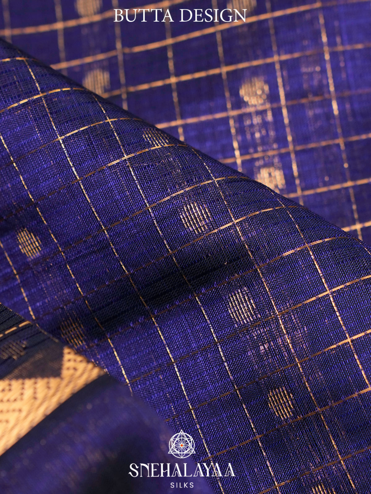 Navy Blue Kuppadam Silk Cotton Saree with Floral Zari Border