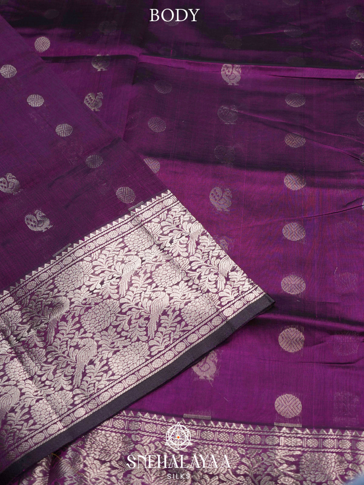 Purple Kuppadam Silk Cotton Saree with Floral Zari Border