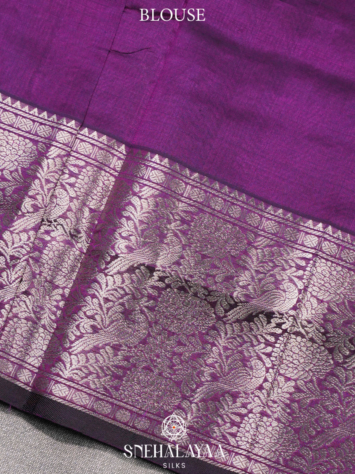 Purple Kuppadam Silk Cotton Saree with Floral Zari Border