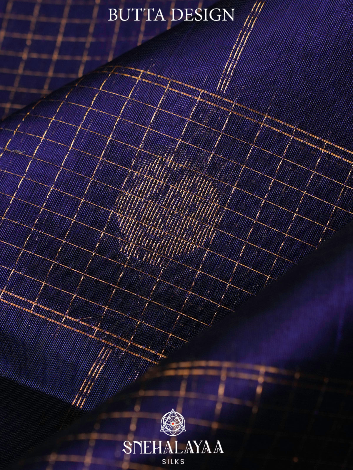 Ink Blue Kuppadam Silk Cotton Saree with Elephant Zari Border