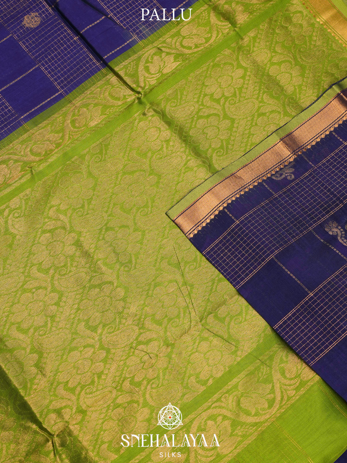 Ink Blue Kuppadam Silk Cotton Saree with Elephant Zari Border