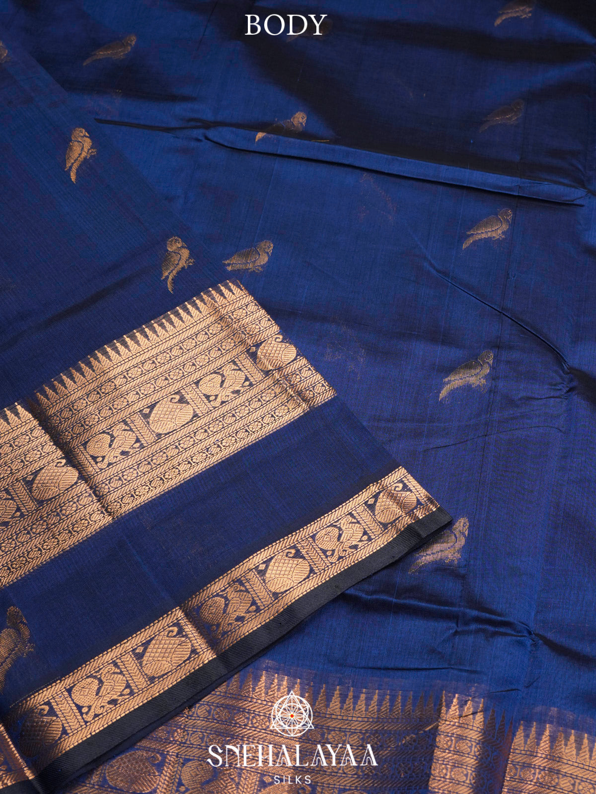 Blue Kuppadam Silk Cotton Saree with Paisley Zari Border