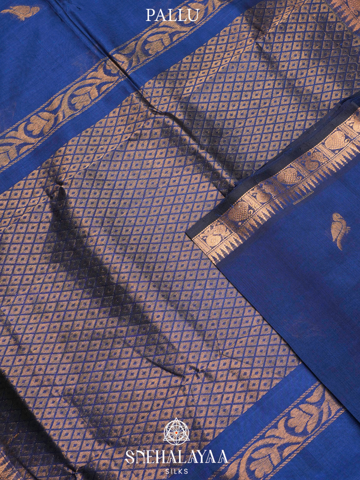Blue Kuppadam Silk Cotton Saree with Paisley Zari Border