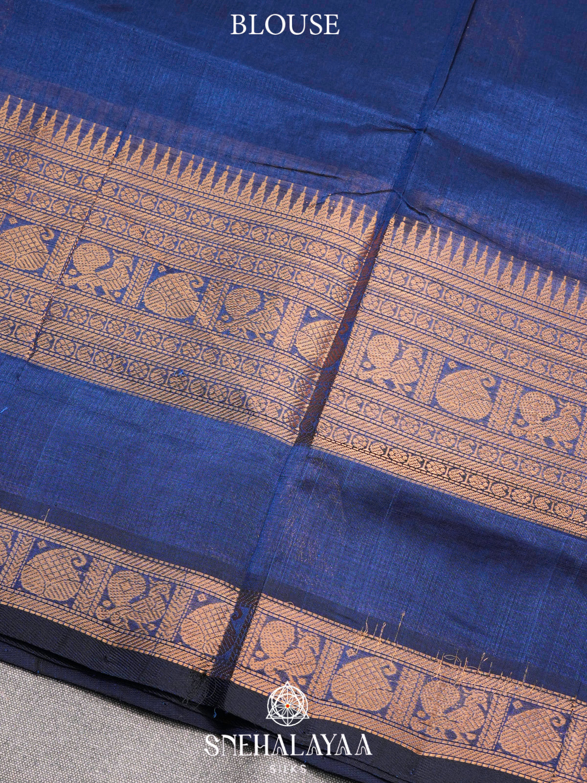 Blue Kuppadam Silk Cotton Saree with Paisley Zari Border
