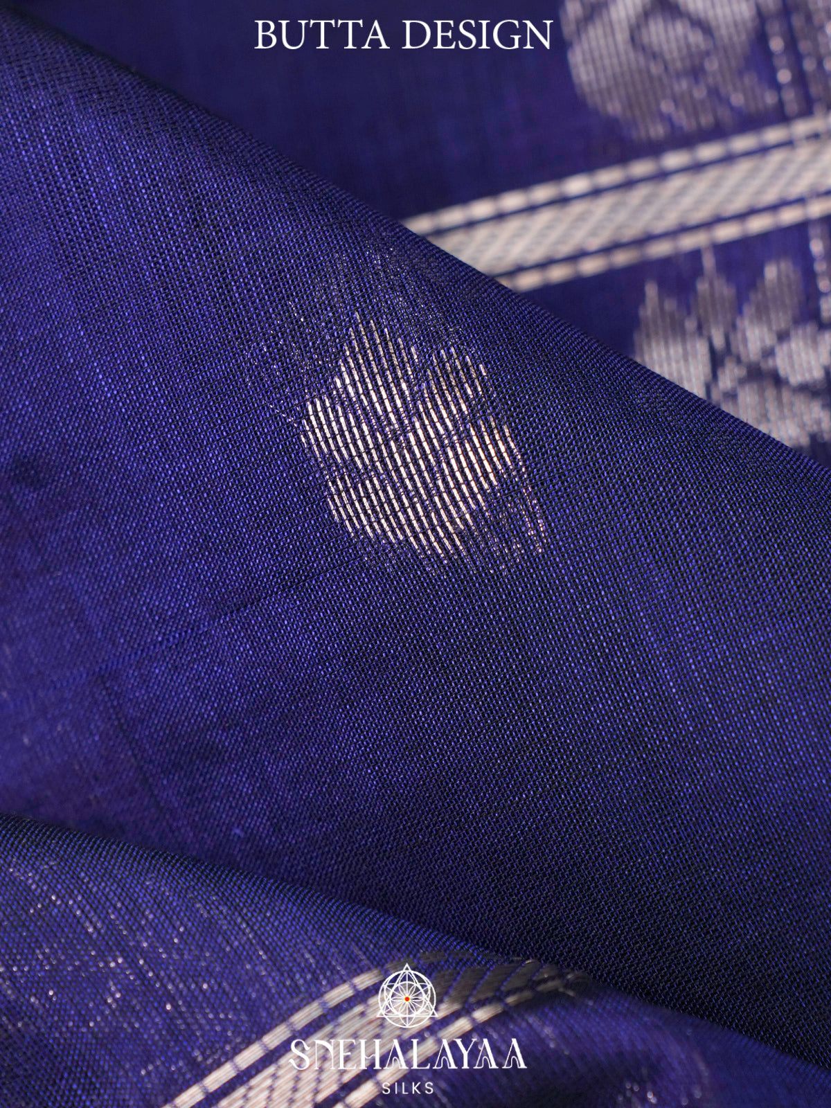 Navy Blue Kuppadam Silk Cotton Saree with Silver Zari Border