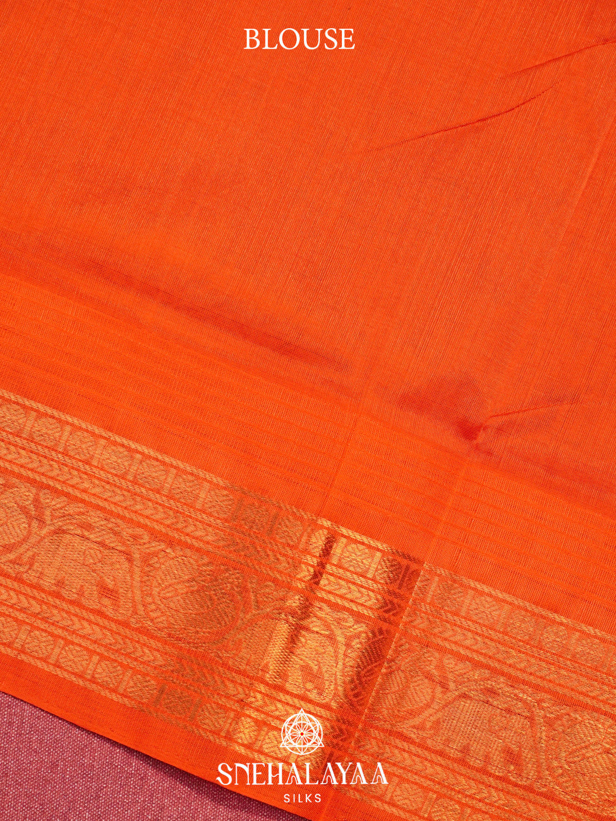 Pista-Green Kanchi Silk Cotton Saree with Gold Zari Buttas & Contrast Orange Border