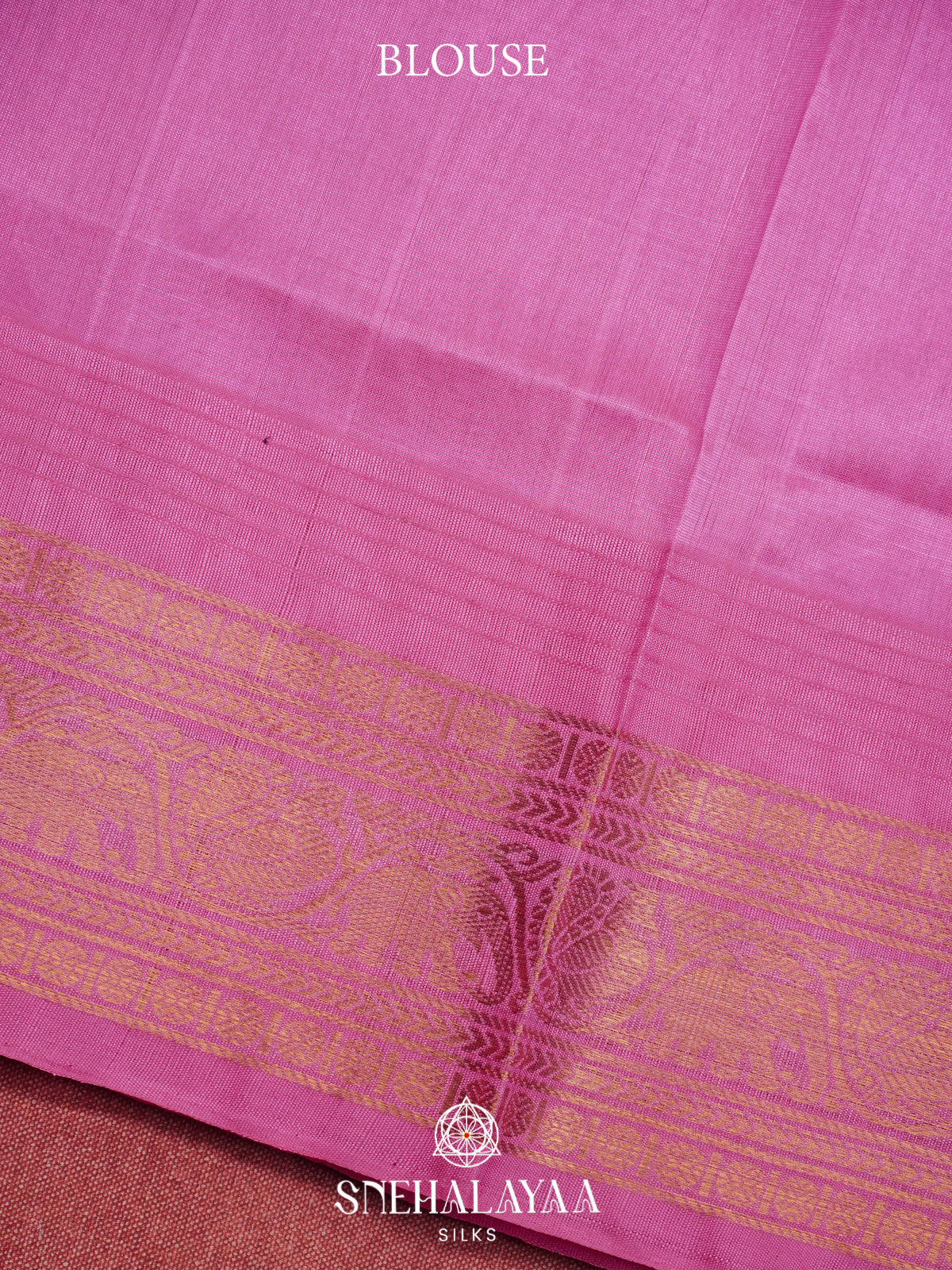 Teal-Blue Kanchi Silk Cotton Saree with Gold Zari Buttas & Contrast Pink Border