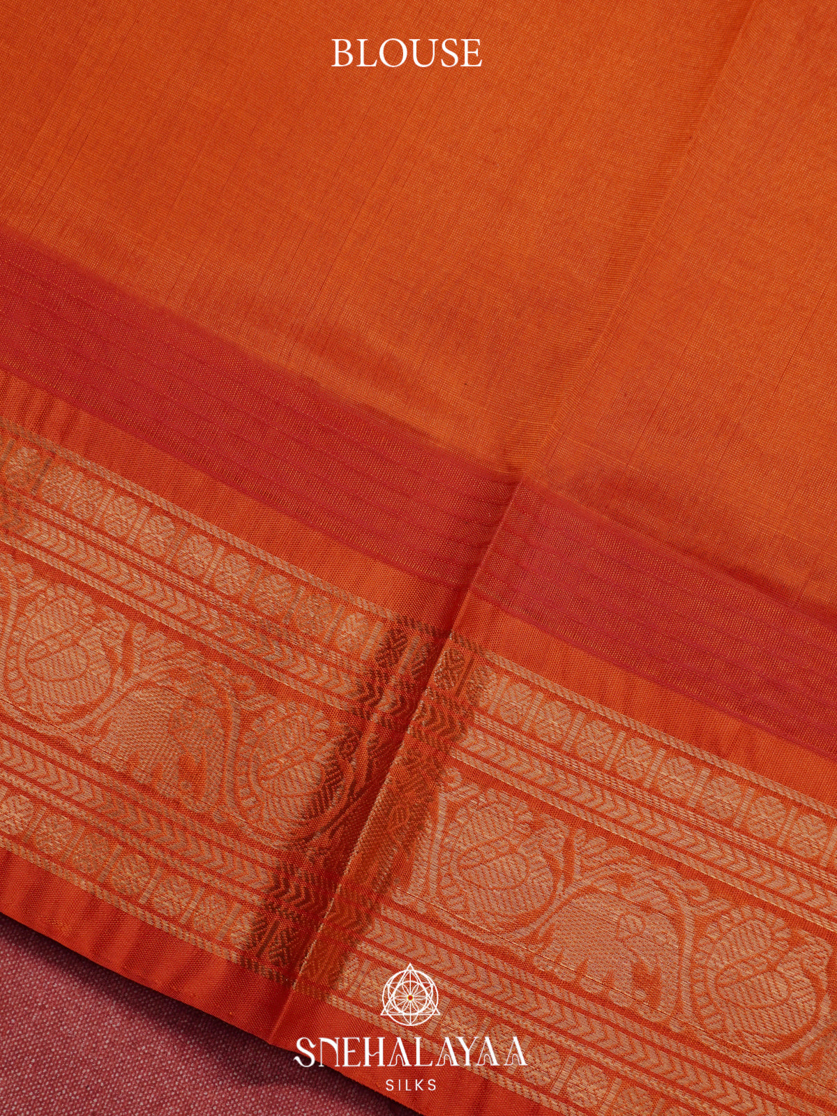 Royal Blue Kanchi Silk Cotton Saree with Gold Zari Buttas & Contrast Orange Border