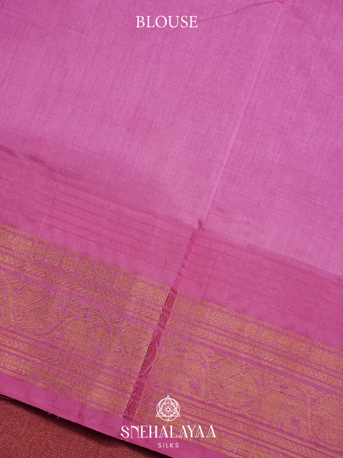 Burgundy Kanchi Silk Cotton Saree with Gold Zari Buttas & Contrast Pink Border