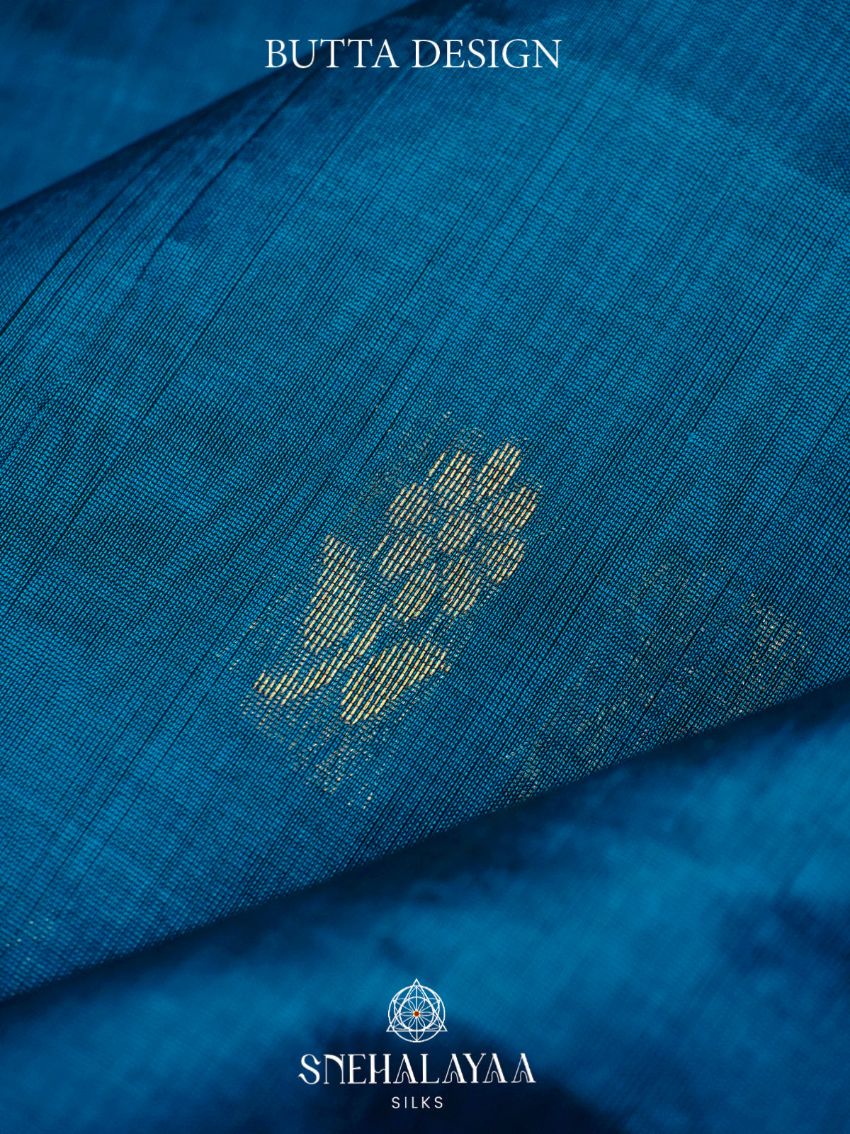 Teal-Blue Kanchi Silk Cotton Saree with Gold Zari Buttas & Contrast Orange Border