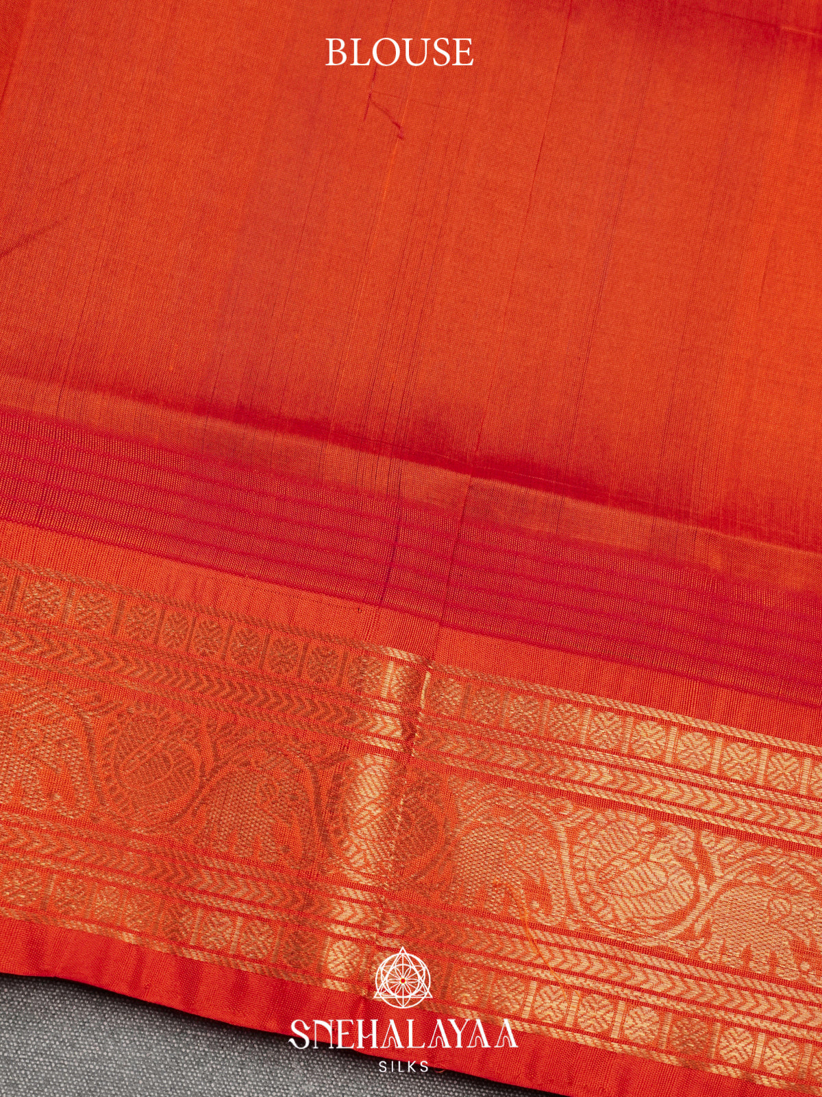 Teal-Blue Kanchi Silk Cotton Saree with Gold Zari Buttas & Contrast Orange Border