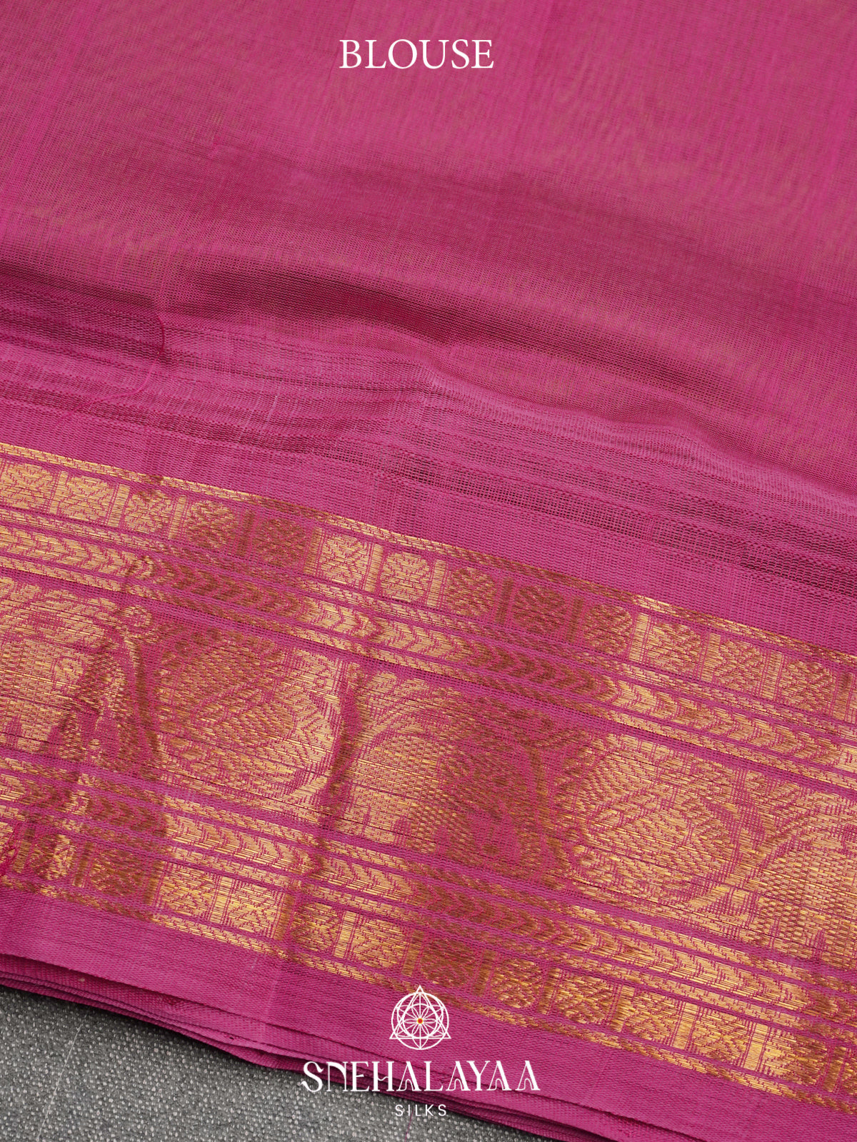 Lime-Green Kanchi Silk Cotton Saree with Gold Zari Buttas & Contrast Pink Border