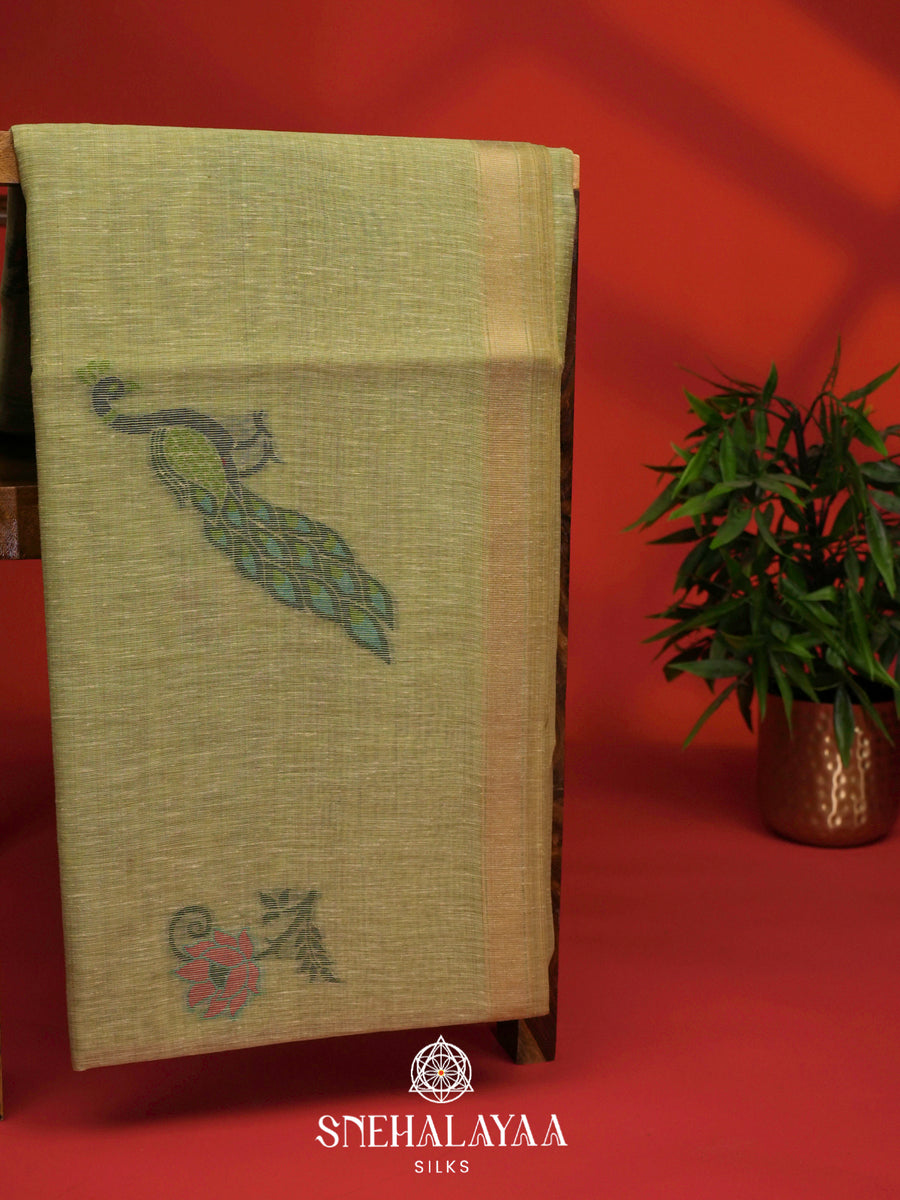 Dusty Green Linen Saree