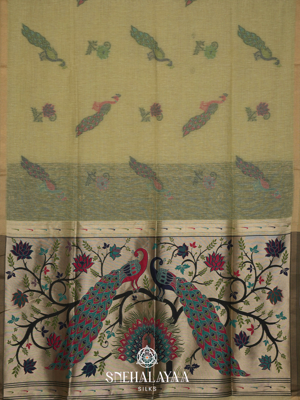 Dusty Green Linen Saree