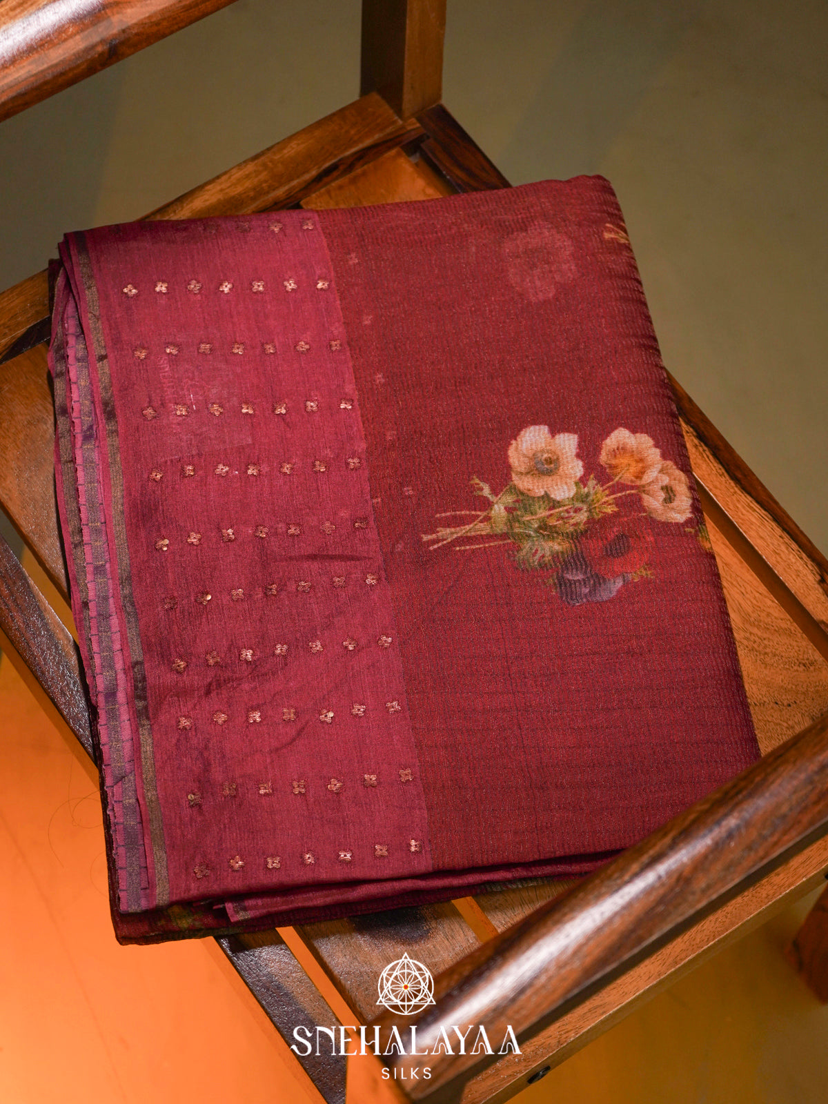 Maroon  Kora Silk Saree