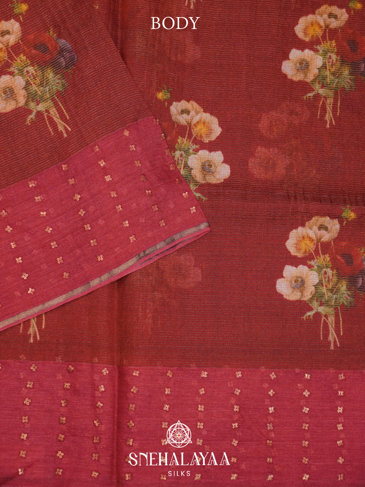 Maroon  Kora Silk Saree