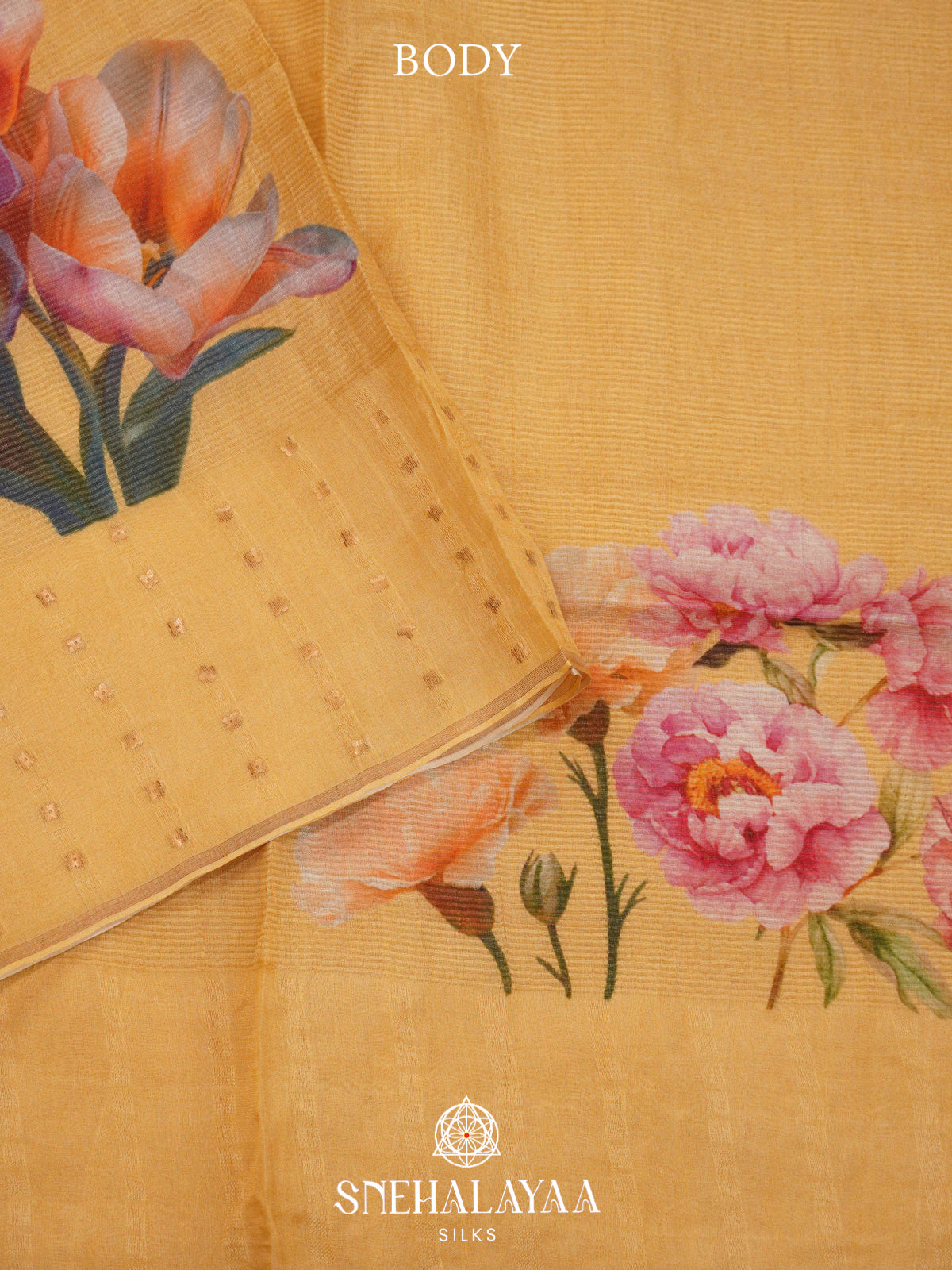 Yellow  Kora Silk Saree
