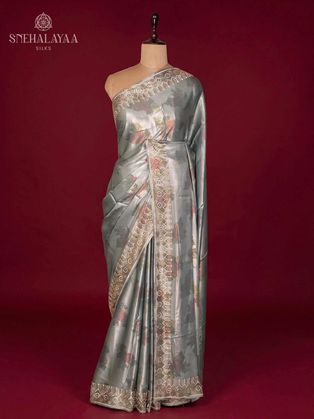 Steel Grey Designer Saree