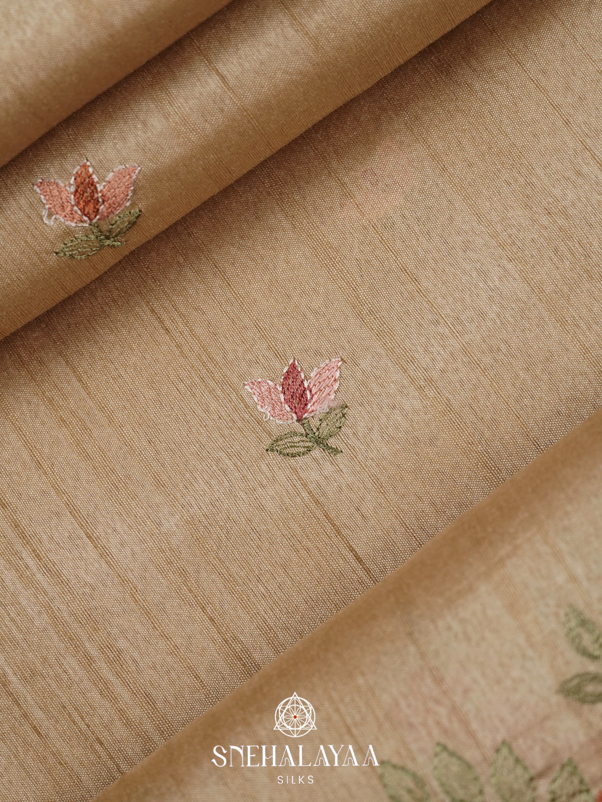 Beige Raw Silk Embroidery Saree