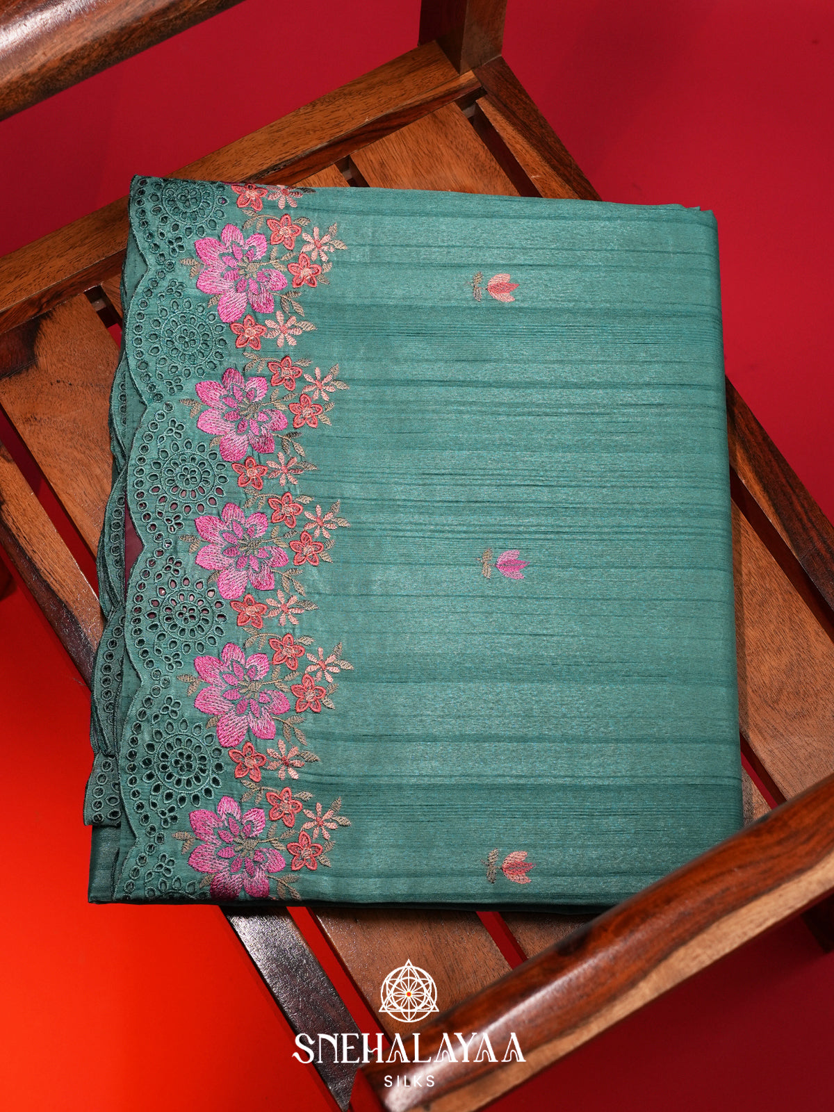 Teal Blue Raw Silk Saree