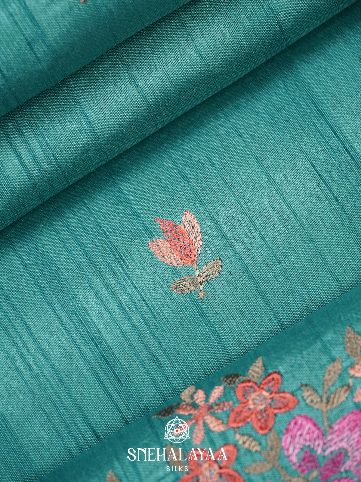 Teal Blue Raw Silk Saree