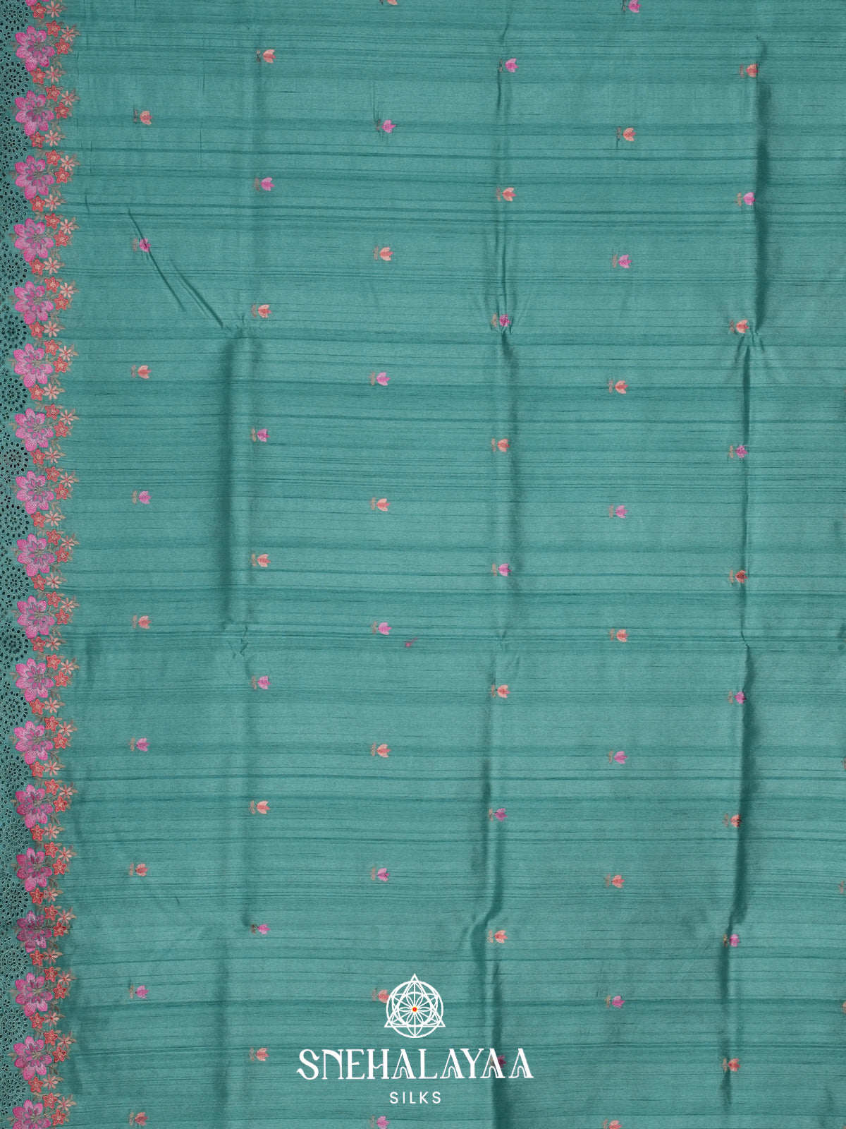 Teal Blue Raw Silk Saree