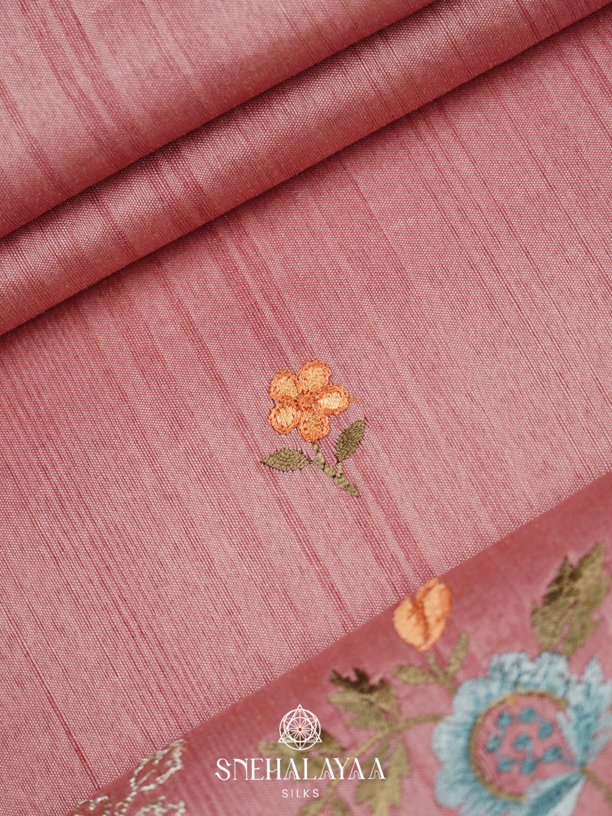 Peach Raw Silk Embroidery Saree