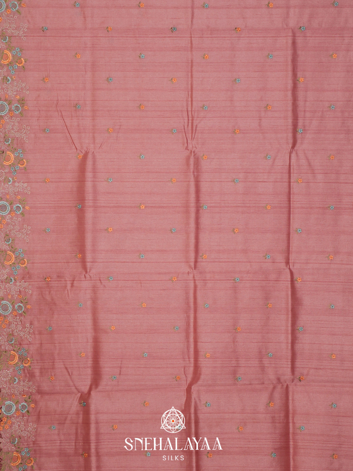 Peach Raw Silk Embroidery Saree