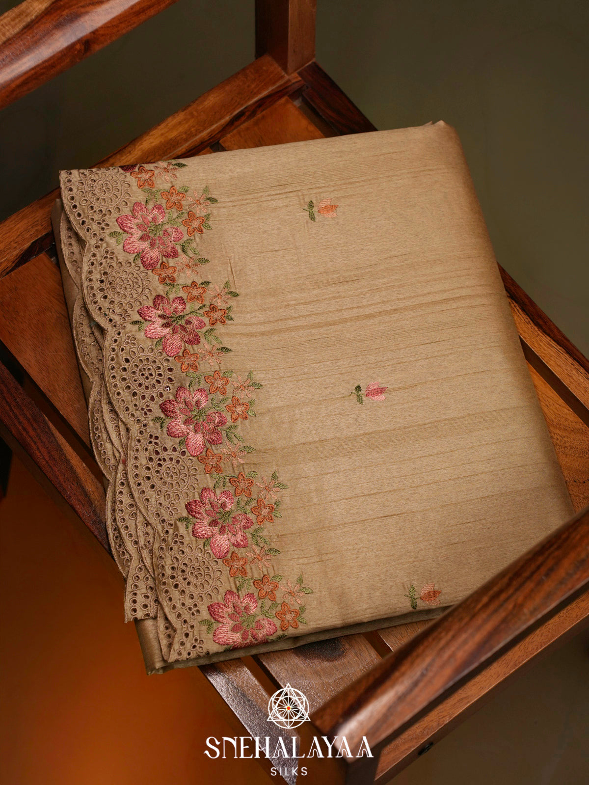 Beige Raw Silk Embroidery Saree