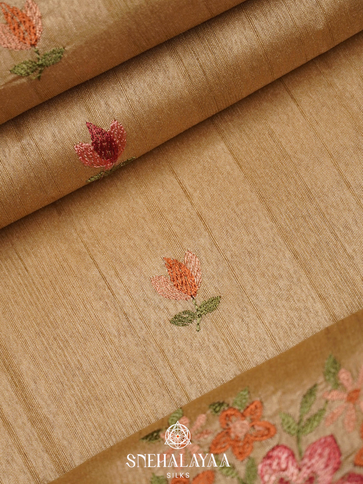 Beige Raw Silk Embroidery Saree