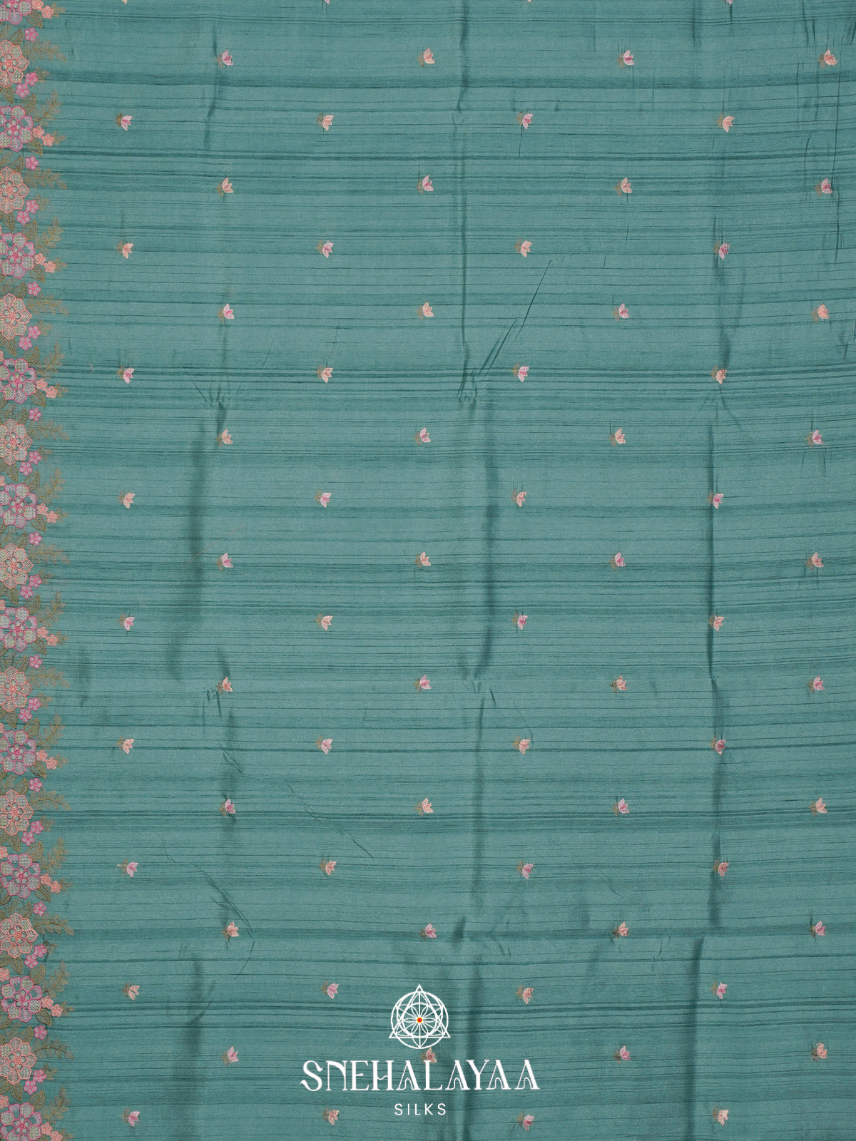 Teal Raw Silk Embroidery Saree