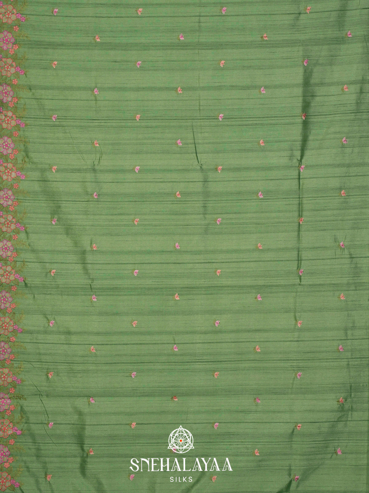 Sage Green Raw Silk Embroidery Saree