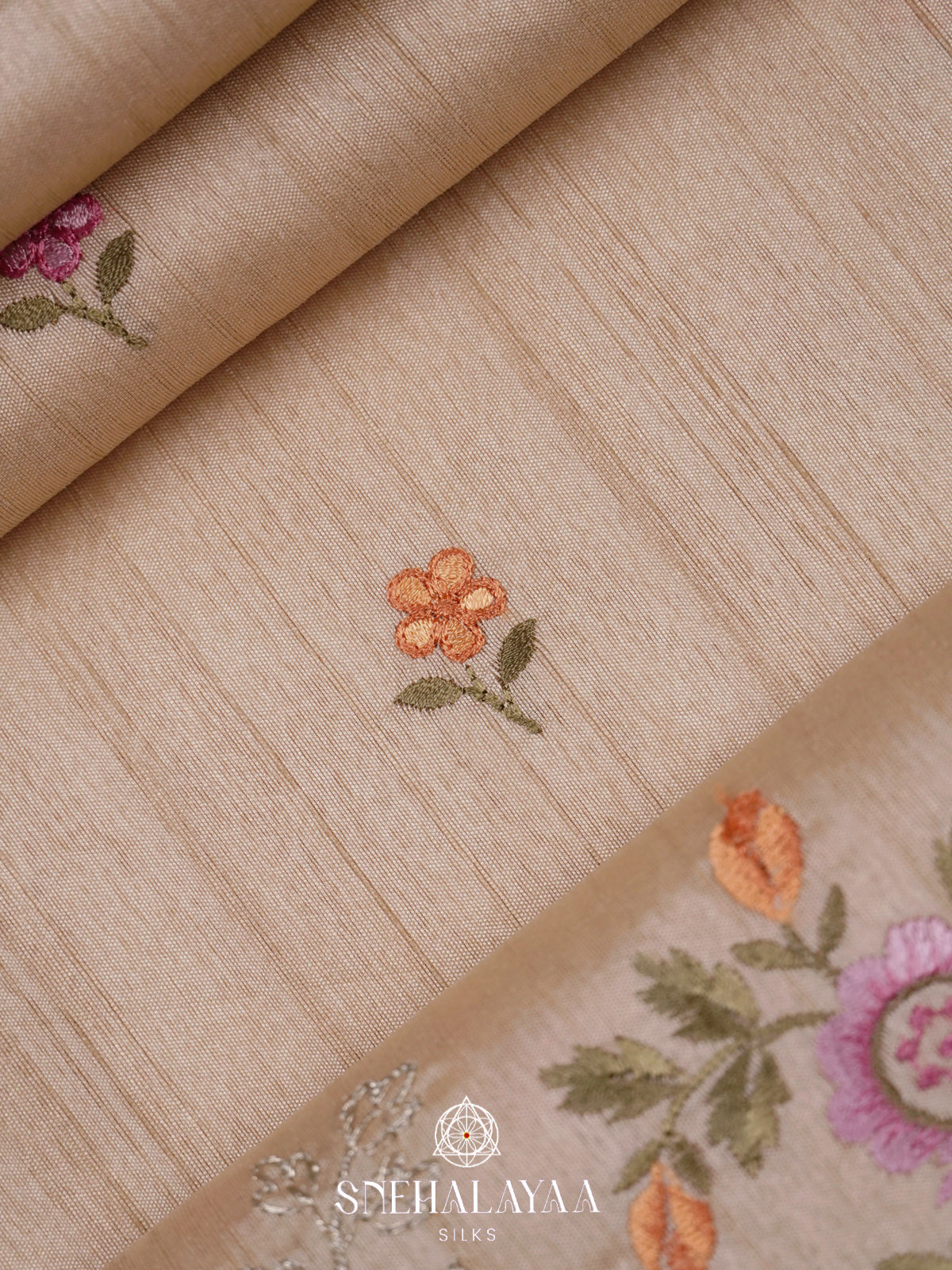 Beige Raw Silk Embroidery Saree