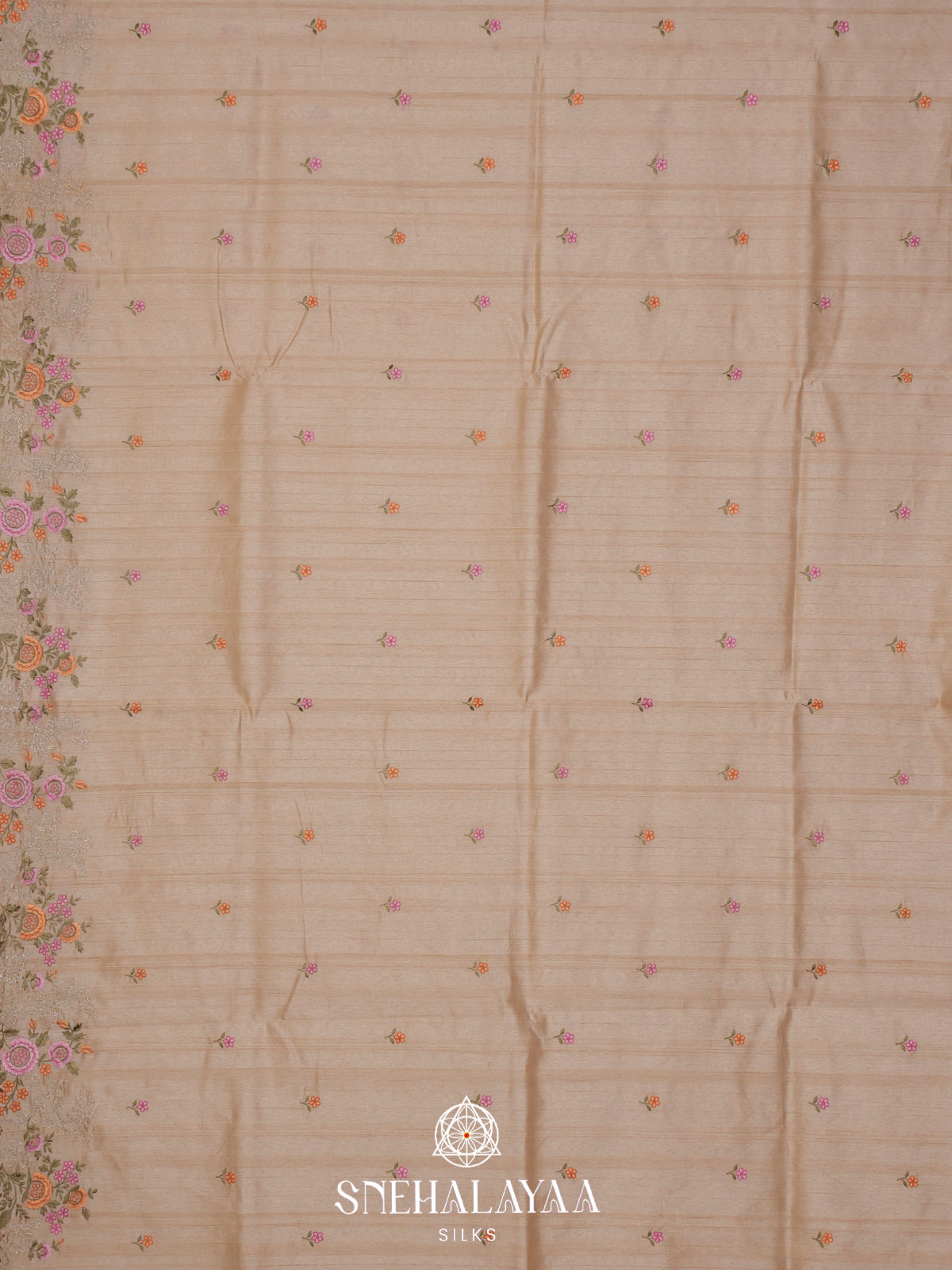 Beige Raw Silk Embroidery Saree