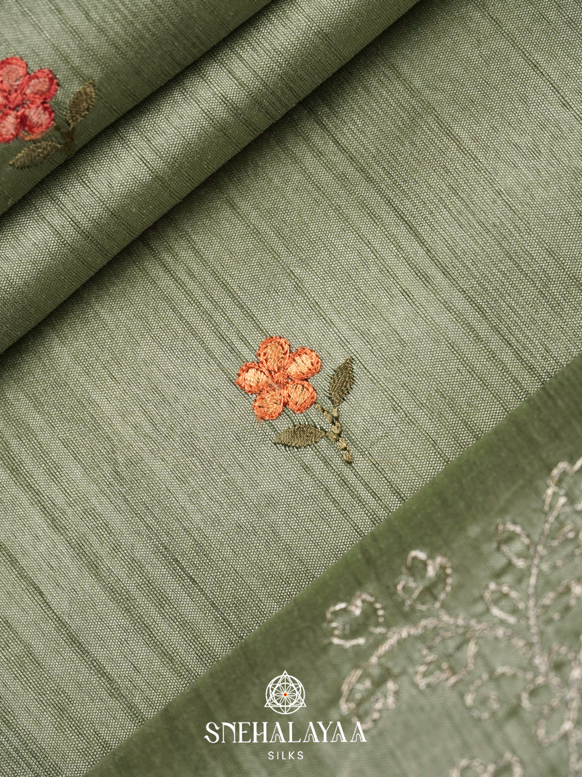 Mint Green Raw Silk Embroidery Saree