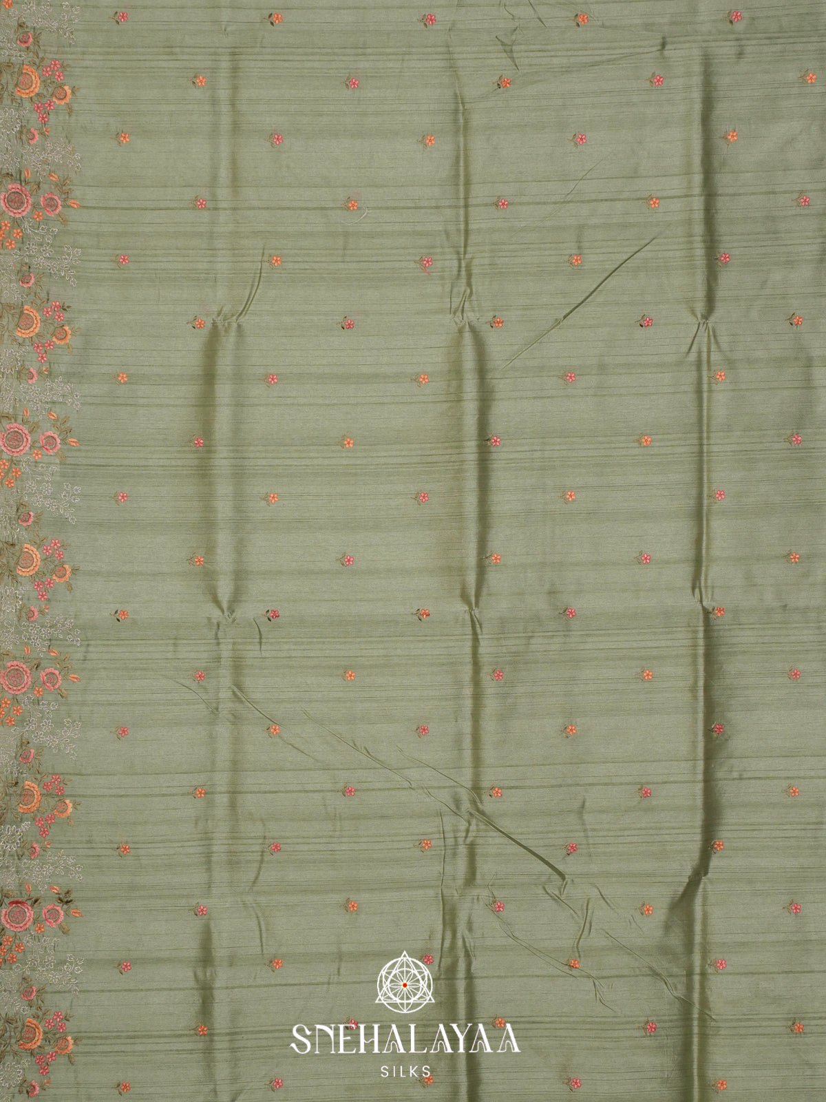 Mint Green Raw Silk Embroidery Saree