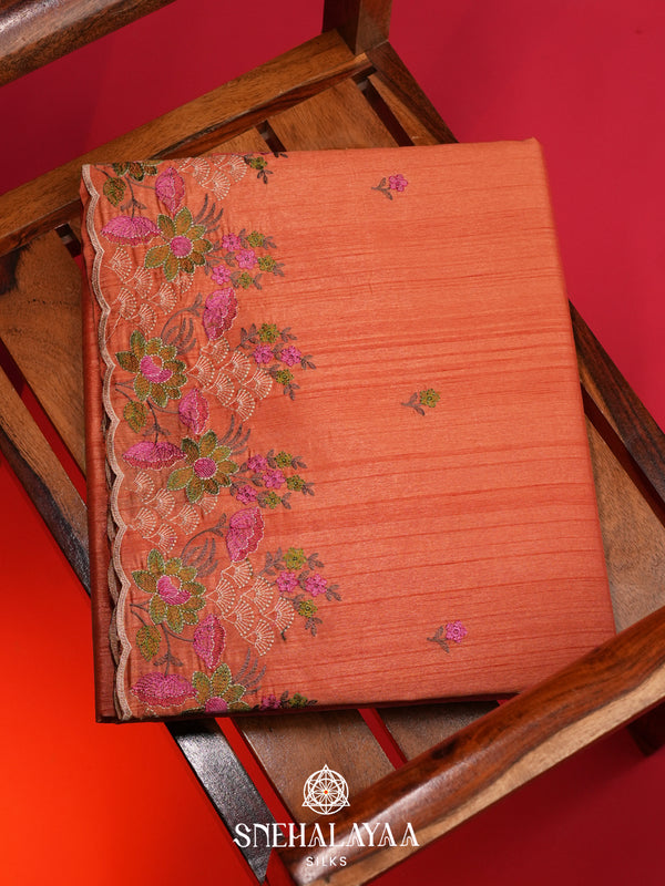 Peach Raw Silk Saree